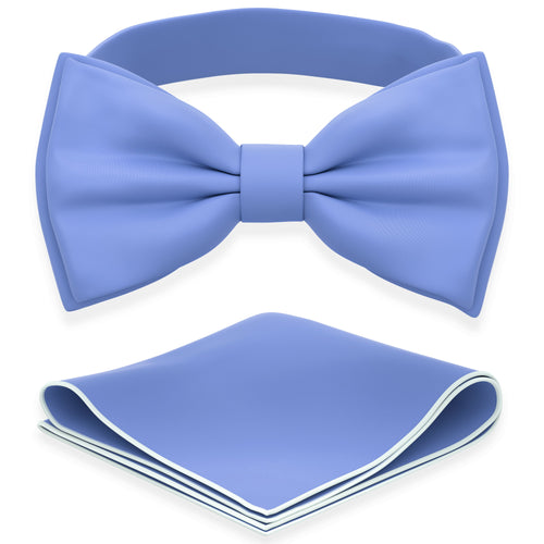 Light Blue Bow Tie with Handkerchief Set for Men and Kids by Adam Young