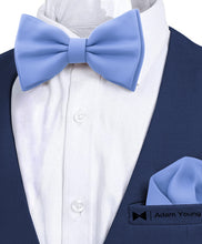 Light Blue Bow Tie with Handkerchief Set for Men and Kids by Adam Young