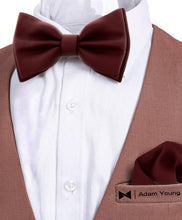 Maroon Red Bow Tie with Handkerchief Set for Men and Kids by Adam Young