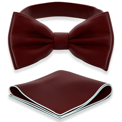 Merlot Red Bow Tie with Handkerchief Set for Men and Kids by Adam Young