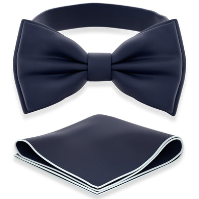 Navy Blue Bow Tie with Handkerchief Set for Men and Kids by Adam Young