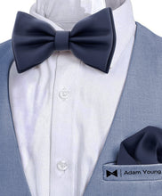 Navy Blue Bow Tie with Handkerchief Set for Men and Kids by Adam Young