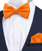 Orange Bow Tie with Handkerchief Set for Men and Kids by Adam Young