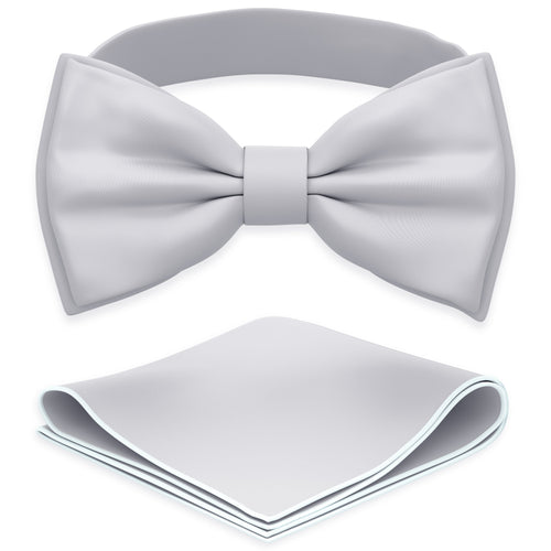 Silver Grey Bow Tie with Handkerchief Set for Men and Kids by Adam Young