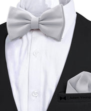 Silver Grey Bow Tie with Handkerchief Set for Men and Kids by Adam Young