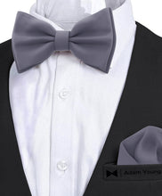 Slate Grey Bow Tie with Handkerchief Set for Men and Kids by Adam Young