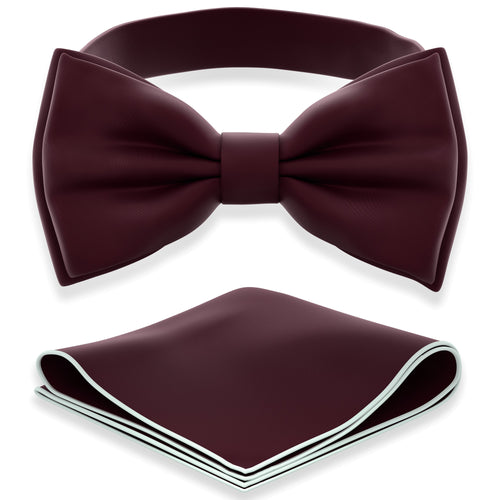 Wine Red Bow Tie with Handkerchief Set for Men and Kids by Adam Young