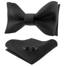 Black Self Tie Bow Tie with Handkerchief & Cufflinks Set for Men by Adam Young