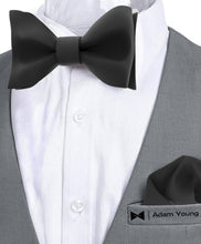 Black Self Tie Bow Tie with Handkerchief Set for Men by Adam Young