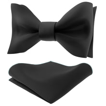 Black Self Tie Bow Tie with Handkerchief Set for Men by Adam Young