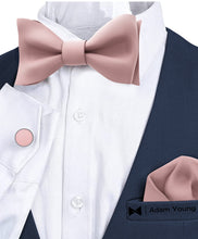 Blush Pink Self Tie Bow Tie with Handkerchief & Cufflinks Set for Men by Adam Young