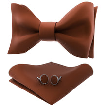 Brown Self Tie Bow Tie with Handkerchief & Cufflinks Set for Men by Adam Young