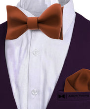 Brown Self Tie Bow Tie with Handkerchief Set for Men by Adam Young