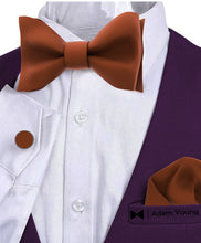 Brown Self Tie Bow Tie with Handkerchief & Cufflinks Set for Men by Adam Young