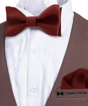 Burgundy Self Tie Bow Tie with Handkerchief Set for Men by Adam Young