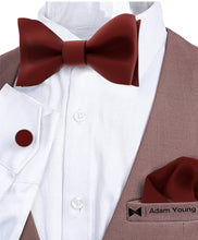 Burgundy Self Tie Bow Tie with Handkerchief & Cufflinks Set for Men by Adam Young