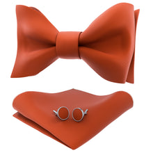 Burnt Orange Self Tie Bow Tie with Handkerchief & Cufflinks Set for Men by Adam Young