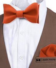 Burnt Orange Self Tie Bow Tie with Handkerchief Set for Men by Adam Young