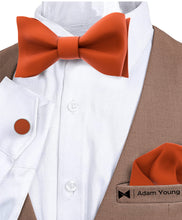 Burnt Orange Self Tie Bow Tie with Handkerchief & Cufflinks Set for Men by Adam Young