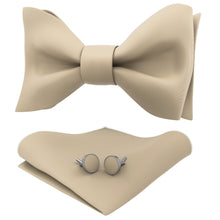 Champagne Self Tie Bow Tie with Handkerchief & Cufflinks Set for Men by Adam Young