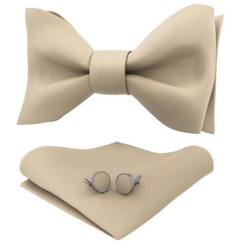 Champagne Self Tie Bow Tie with Handkerchief & Cufflinks Set for Men by Adam Young