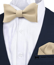 Champagne Self Tie Bow Tie with Handkerchief Set for Men by Adam Young