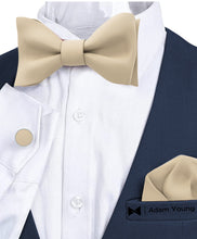 Champagne Self Tie Bow Tie with Handkerchief & Cufflinks Set for Men by Adam Young