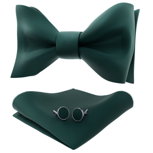 Dark Green Self Tie Bow Tie with Handkerchief & Cufflinks Set for Men by Adam Young