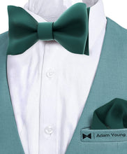 Dark Green Self Tie Bow Tie with Handkerchief Set for Men by Adam Young