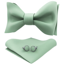 Deep Sage Self Tie Bow Tie with Handkerchief & Cufflinks Set for Men by Adam Young