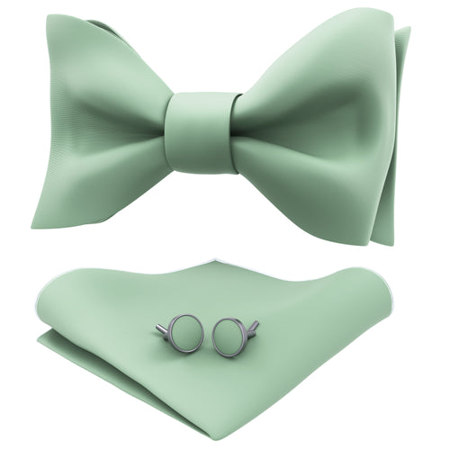 Deep Sage Self Tie Bow Tie with Handkerchief & Cufflinks Set for Men by Adam Young