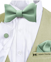 Deep Sage Self Tie Bow Tie with Handkerchief & Cufflinks Set for Men by Adam Young