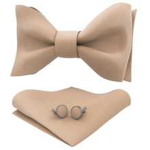 Dune Beige Self Tie Bow Tie with Handkerchief & Cufflinks Set for Men by Adam Young