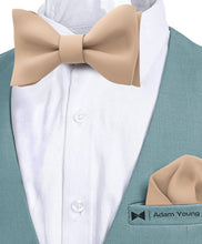 Dune Beige Self Tie Bow Tie with Handkerchief Set for Men by Adam Young