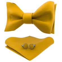 Gold Self Tie Bow Tie with Handkerchief & Cufflinks Set for Men by Adam Young