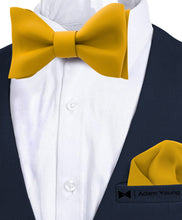 Gold Self Tie Bow Tie with Handkerchief Set for Men by Adam Young