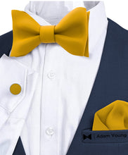 Gold Self Tie Bow Tie with Handkerchief & Cufflinks Set for Men by Adam Young