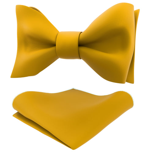 Gold Self Tie Bow Tie with Handkerchief Set for Men by Adam Young