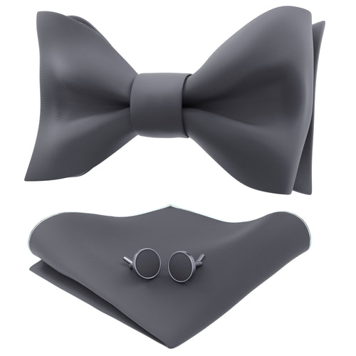 Grey Fog Self Tie Bow Tie with Handkerchief & Cufflinks Set for Men by Adam Young