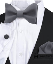 Grey Fog Self Tie Bow Tie with Handkerchief & Cufflinks Set for Men by Adam Young