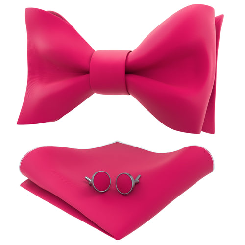 Hot Pink Self Tie Bow Tie with Handkerchief & Cufflinks Set for Men by Adam Young