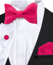 Hot Pink Self Tie Bow Tie with Handkerchief & Cufflinks Set for Men by Adam Young