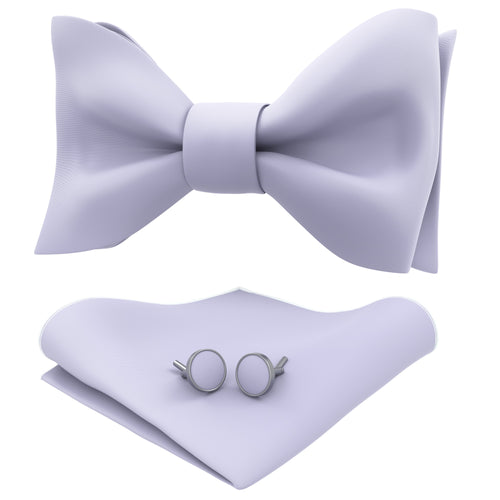 Lavender-Iris Self Tie Bow Tie with Handkerchief & Cufflinks Set for Men by Adam Young