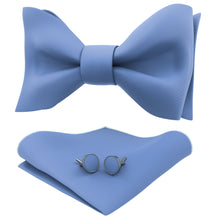 Light Blue Self Tie Bow Tie with Handkerchief & Cufflinks Set for Men by Adam Young