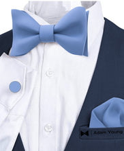 Light Blue Self Tie Bow Tie with Handkerchief & Cufflinks Set for Men by Adam Young