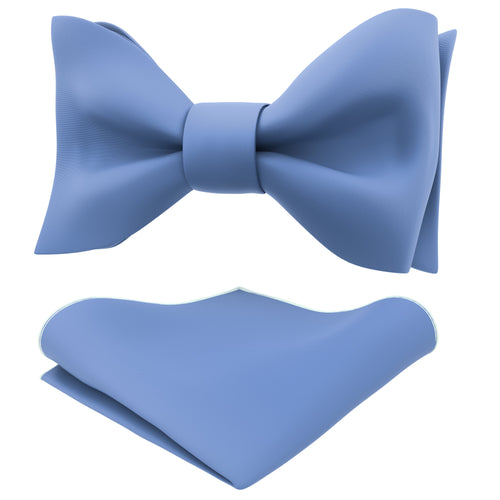 Light Blue Self Tie Bow Tie with Handkerchief Set for Men by Adam Young