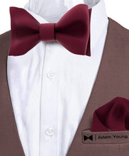 Maroon Red Self Tie Bow Tie with Handkerchief Set for Men by Adam Young