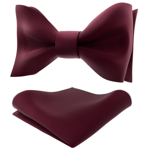 Maroon Red Self Tie Bow Tie with Handkerchief Set for Men by Adam Young