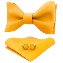 Merigold Yellow Self Tie Bow Tie with Handkerchief & Cufflinks Set for Men by Adam Young