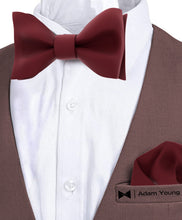 Merlot Red Self Tie Bow Tie with Handkerchief Set for Men by Adam Young